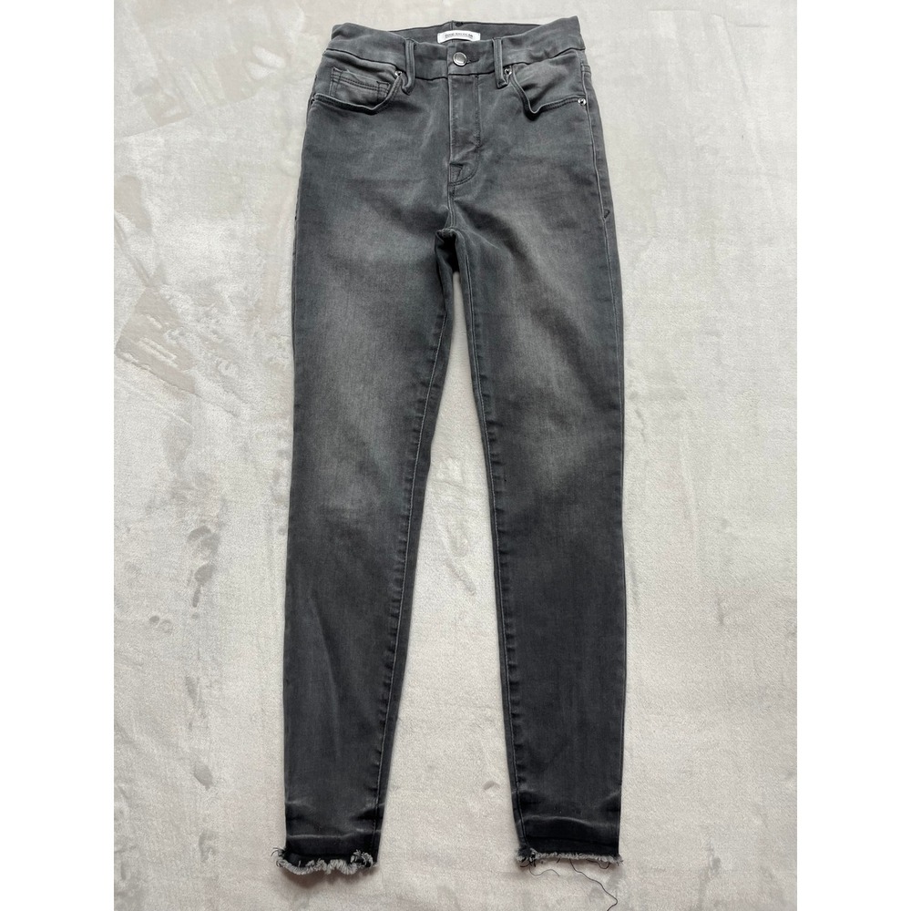 Good American Good Legs Crop Jean Women 0/25 Gray Skinny Raw Hem High Rise City